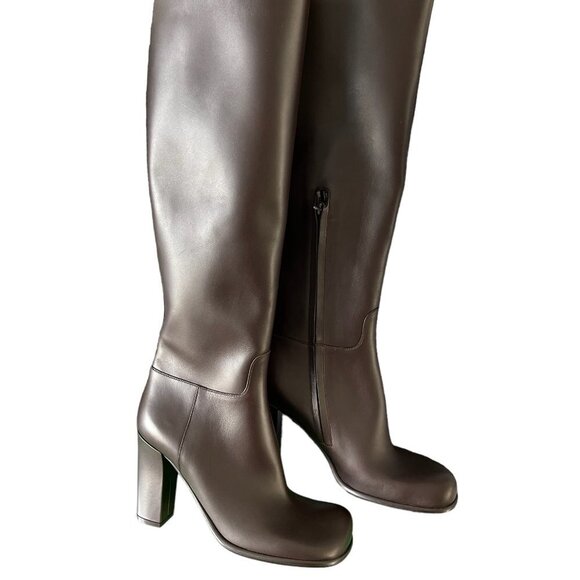 BOTTEGA VENETA 677272 Women's Tall Brown Leather heeled Boots Shoes, $1750 New - Picture 3 of 15